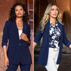 Boston Proper Womens Jacket Size 6 Navy Beyond Travel Classic Boyfriend Blazer